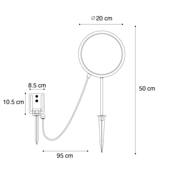 Prikspot zwart 50 cm incl. LED oplaadbaar en solar IP65 - Adalind