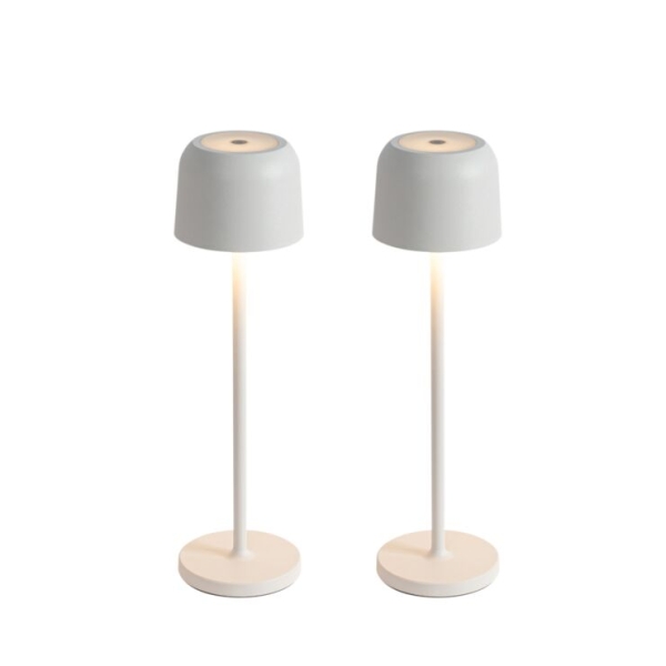 Set van 2 tafellampen mushroom off white incl. laadstation - Raika