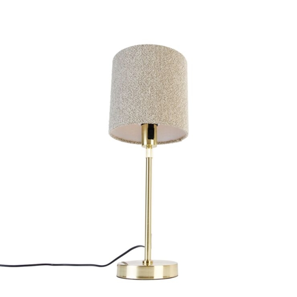 Tafellamp goud verstelbaar met boucle kap taupe 20 cm - Parte