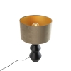 Design tafellamp zwart 16 cm velours kap taupe met goud 35 cm - Alisia