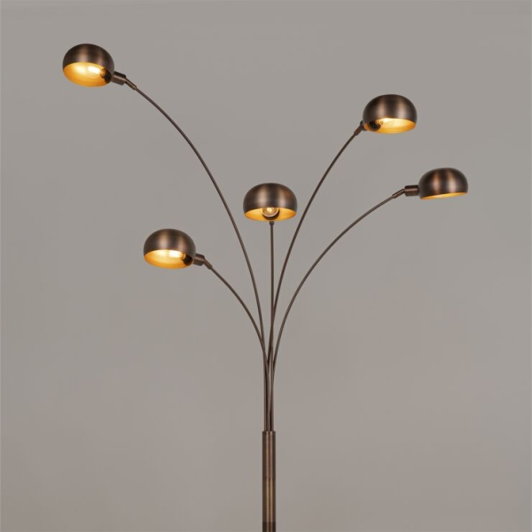 Design vloerlamp donkerbrons met goud 5-lichts - Sixties Marmo