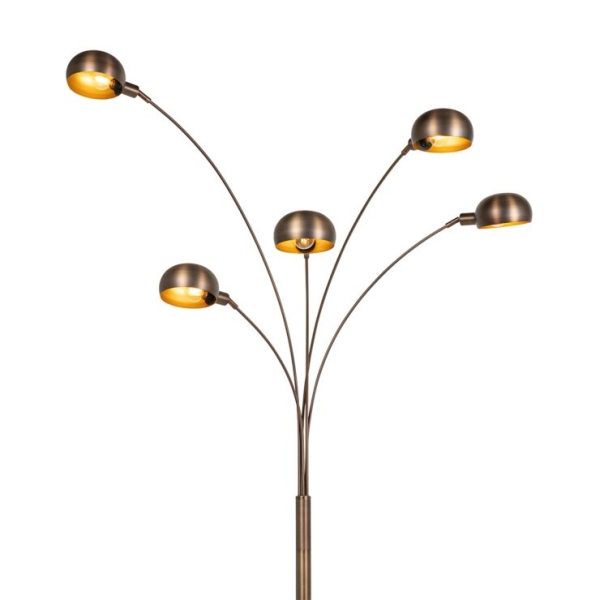 Design vloerlamp donkerbrons met goud 5-lichts - Sixties Marmo