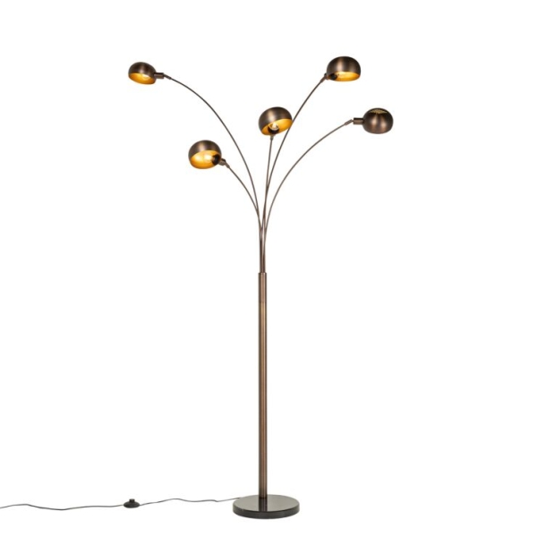 Design vloerlamp donkerbrons met goud 5-lichts - Sixties Marmo